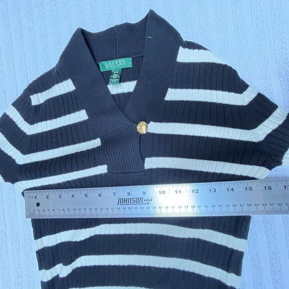 Lauren Ralph Lauren Womens Striped Ribbed Pullover Sweater Petite Small Black - Picture 3 of 9